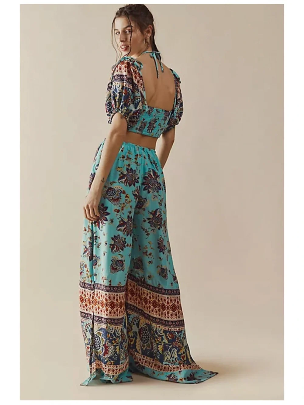 Free People Bali Citrus Skies Floral Print Wide-Leg Jumpsuit